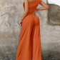 Cold Shoulder Ruched Buckle Wide Leg Jumpsuit Omfort