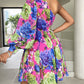 Floral Print Lantern Sleeve One Shoulder A Line Dress Casual Zipper Side Ruched Vacation Dress Omfort
