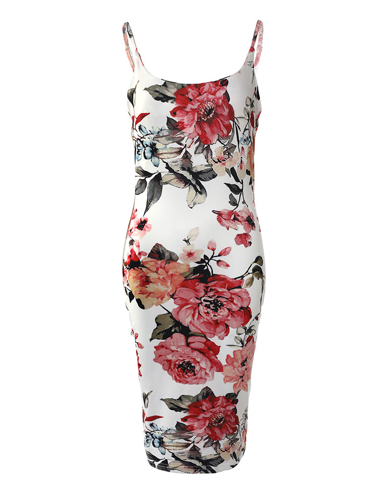 Floral Print Adjustable Straps Bodycon Cami Dress Omfort