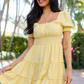 Easily Loved Yellow Babydoll Short Sleeve Mini Dress OMFORT