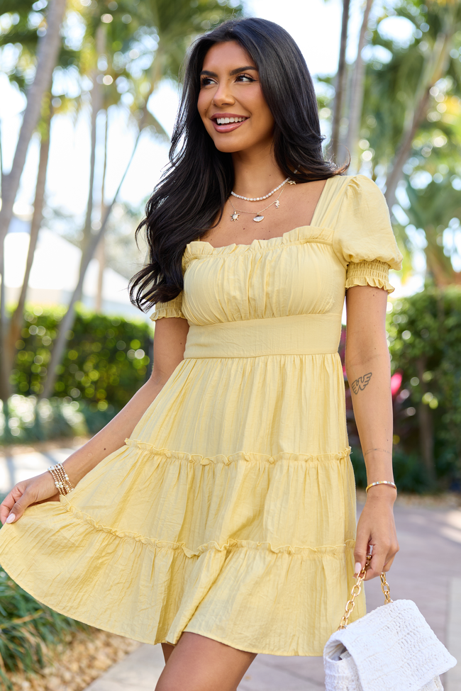 Easily Loved Yellow Babydoll Short Sleeve Mini Dress OMFORT