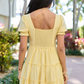 Easily Loved Yellow Babydoll Short Sleeve Mini Dress OMFORT