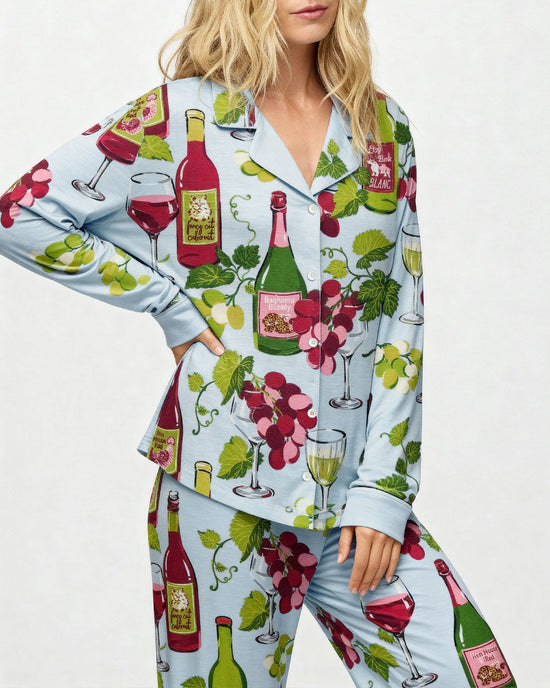 Grapes Wine Bottles Print Pajama Set OMFORT