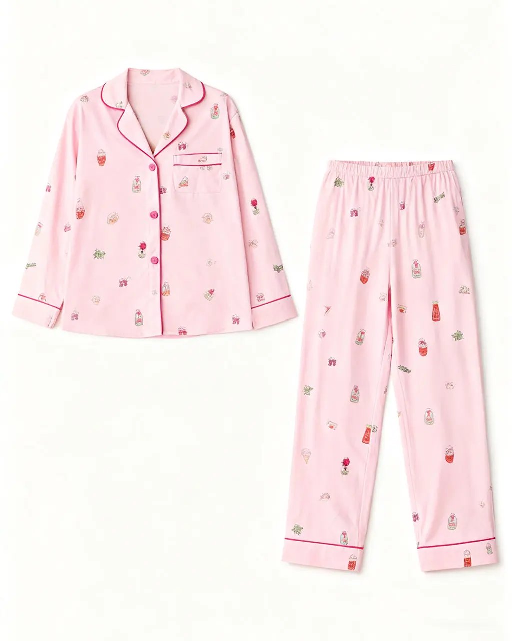 Funky Drink Bottle Print Lapel Pajama Set OMFORT