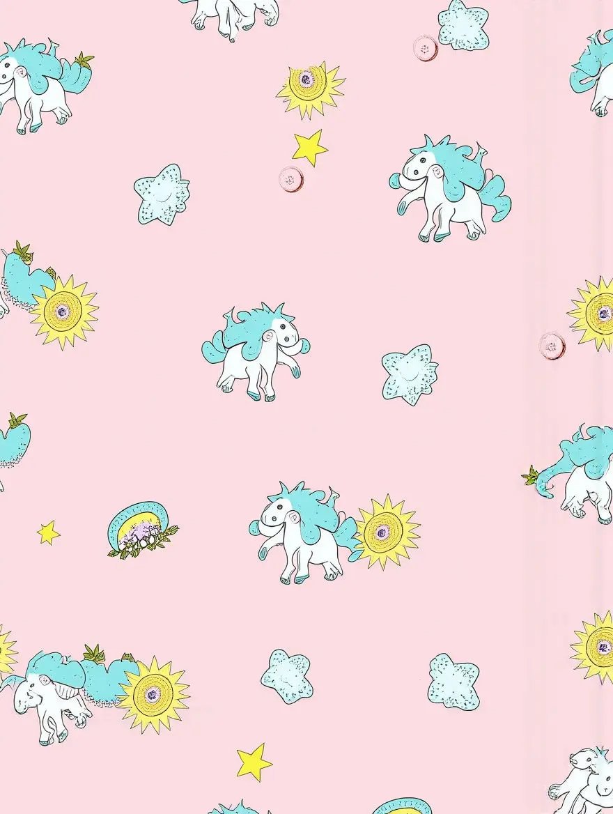 Dreamy Unicorn Print Pink Ice Silk Pajama Set OMFORT