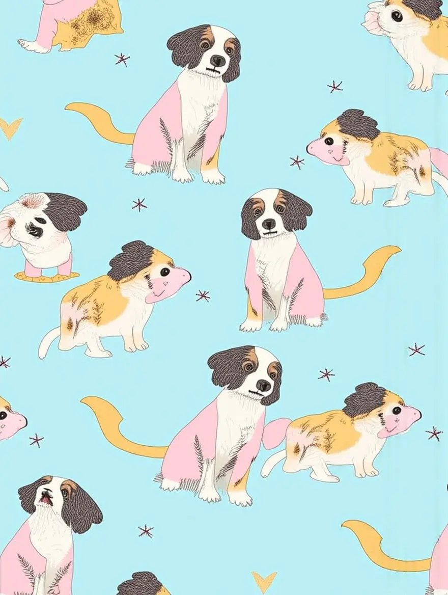 Cute Puppy Print Light Blue Pajama Set OMFORT