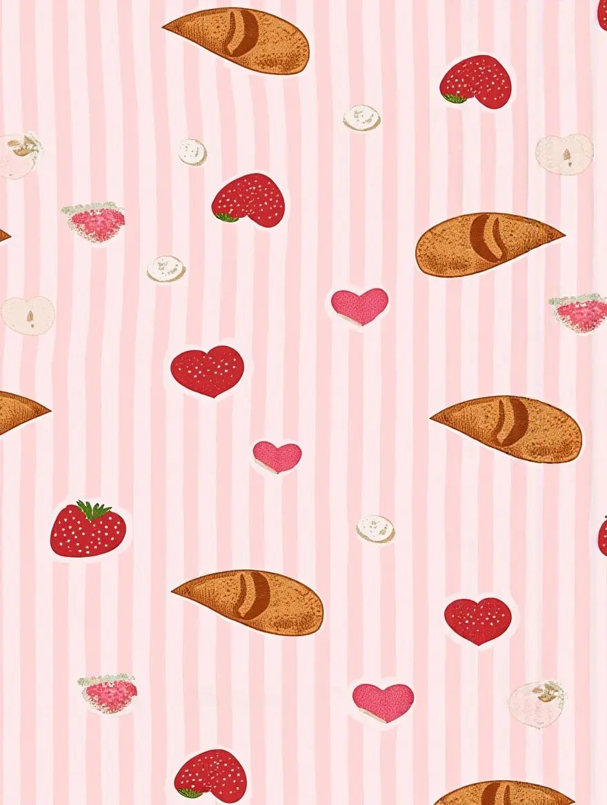 Strawberry Croissant Print Pink Pajama Set OMFORT