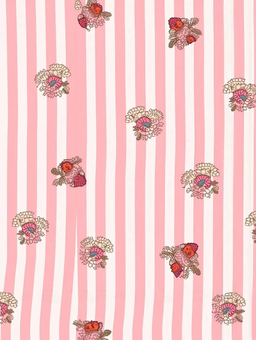 Pink Bear Print Stripe Collar Pajamas OMFORT