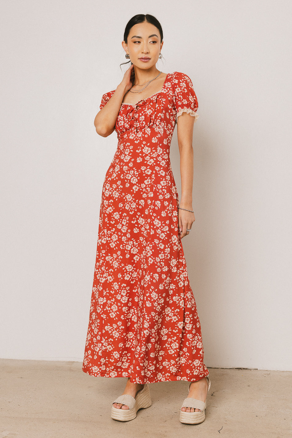 Camden Floral Maxi Dress in Rust OMFORT