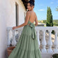 SOLACE  Sage Green Flowy Linen Blend Relaxed Fit Maxi Dress?