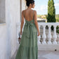 SOLACE  Sage Green Flowy Linen Blend Relaxed Fit Maxi Dress?