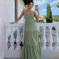 SOLACE  Sage Green Flowy Linen Blend Relaxed Fit Maxi Dress?