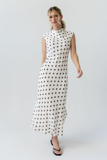 Tiffany Polka Dot Mock Neck Midi Dress OMFORT