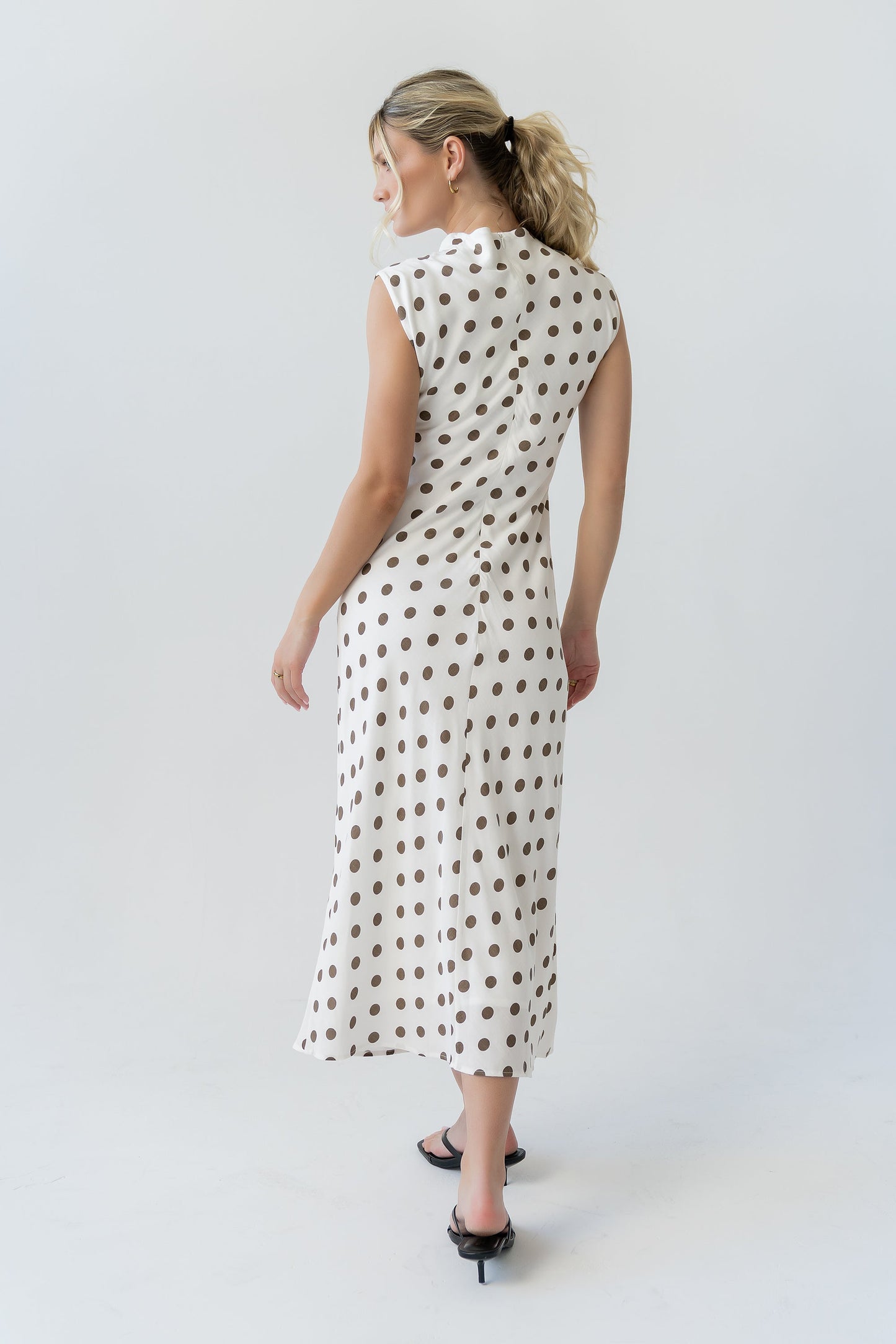 Tiffany Polka Dot Mock Neck Midi Dress OMFORT