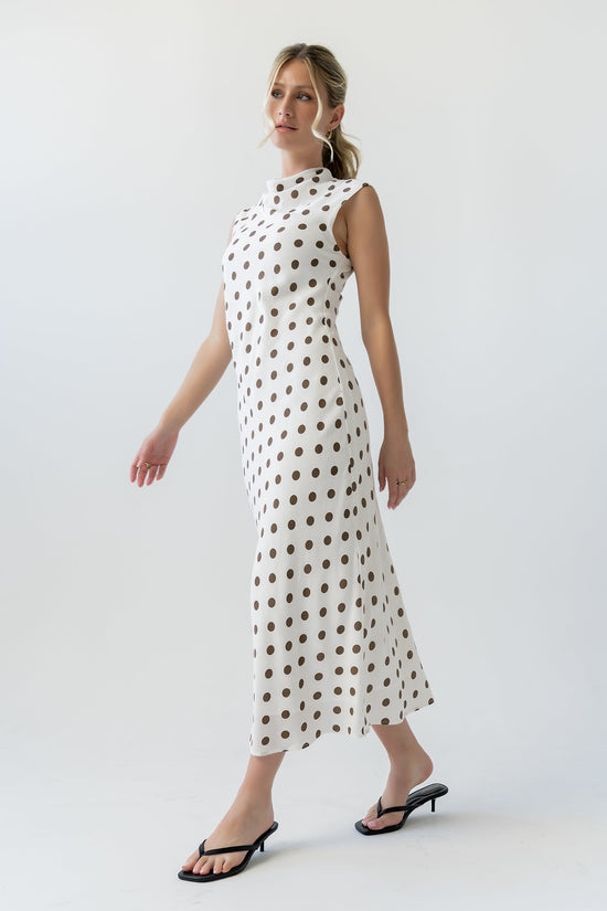 Tiffany Polka Dot Mock Neck Midi Dress OMFORT