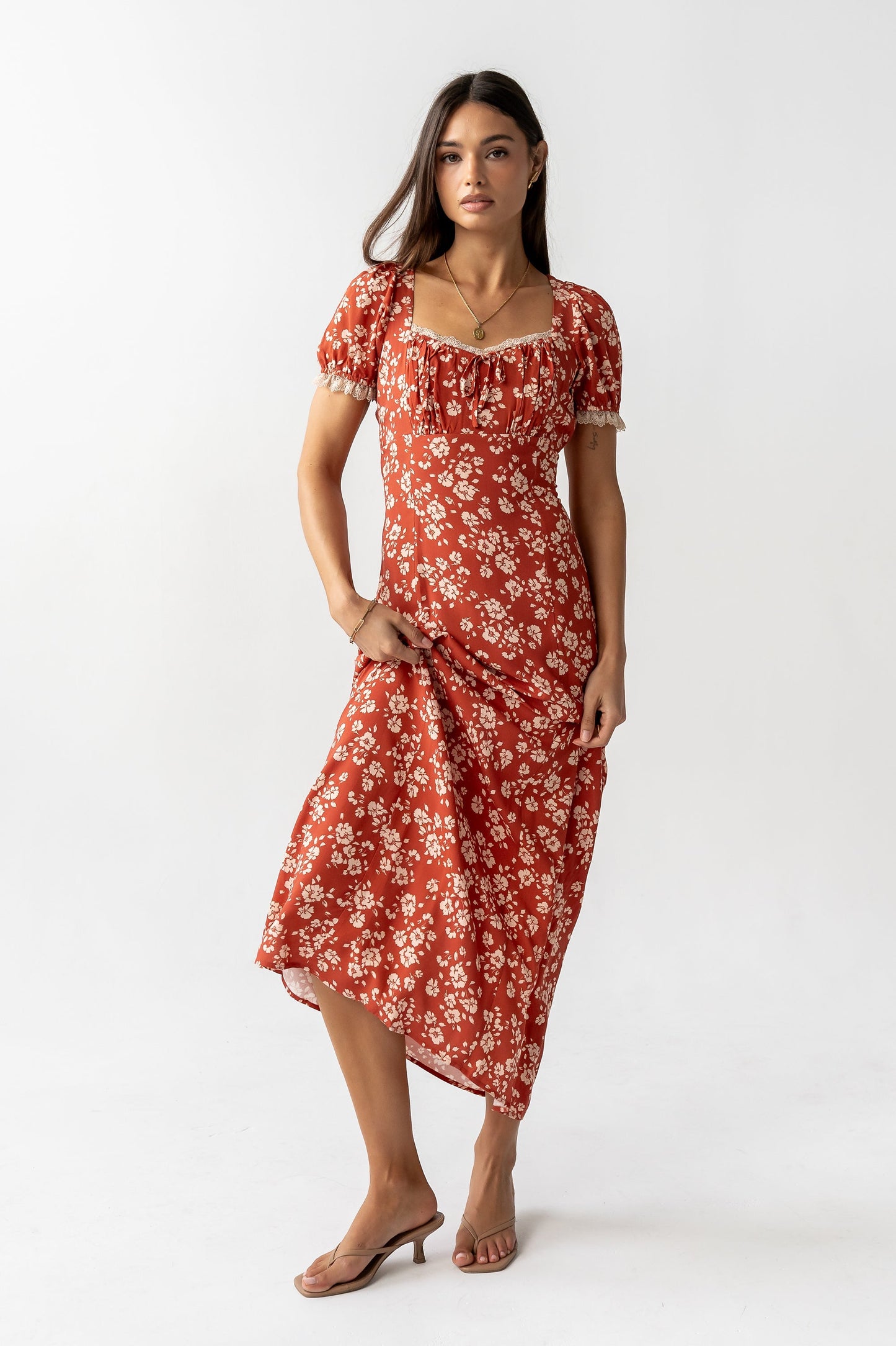 Camden Floral Maxi Dress in Rust OMFORT