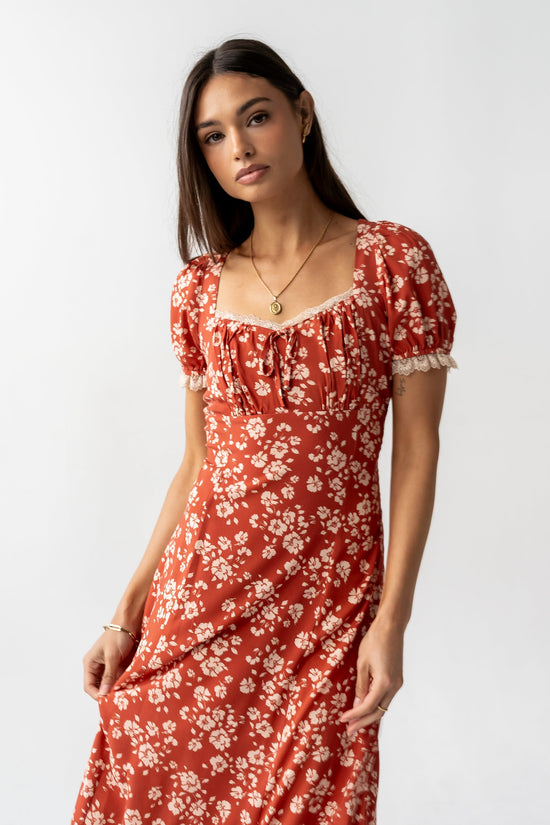 Camden Floral Maxi Dress in Rust OMFORT