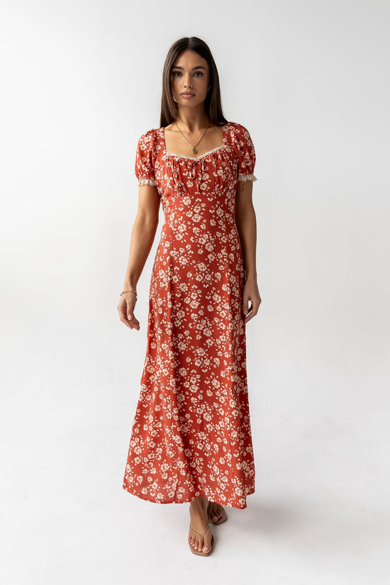 Camden Floral Maxi Dress in Rust OMFORT