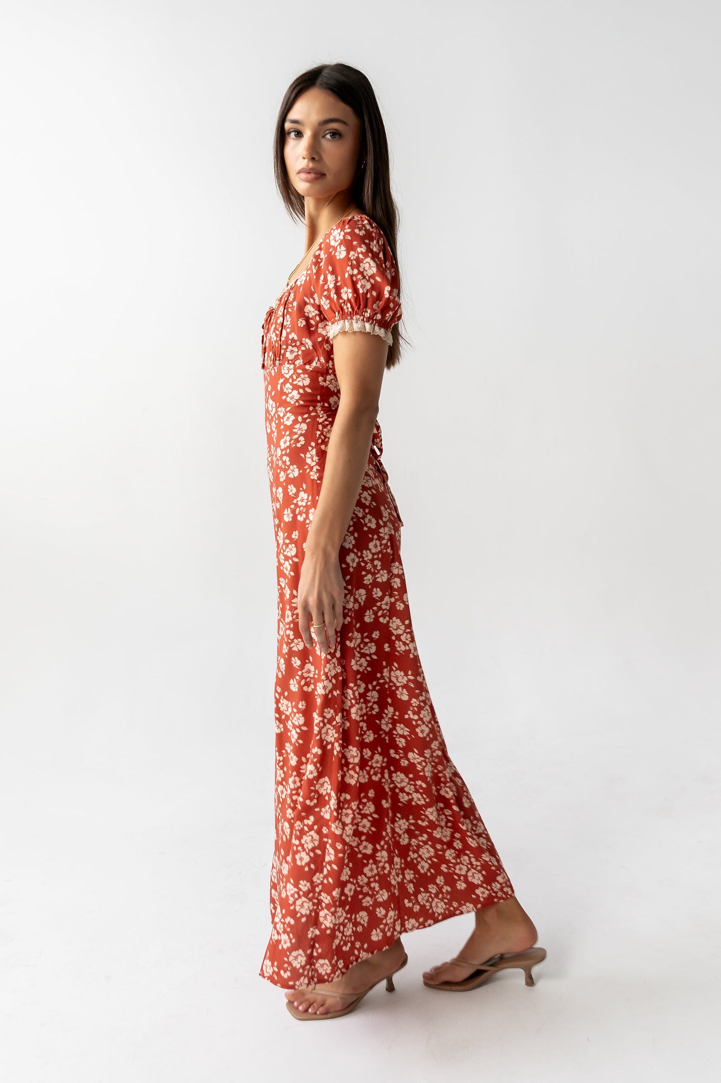 Camden Floral Maxi Dress in Rust OMFORT