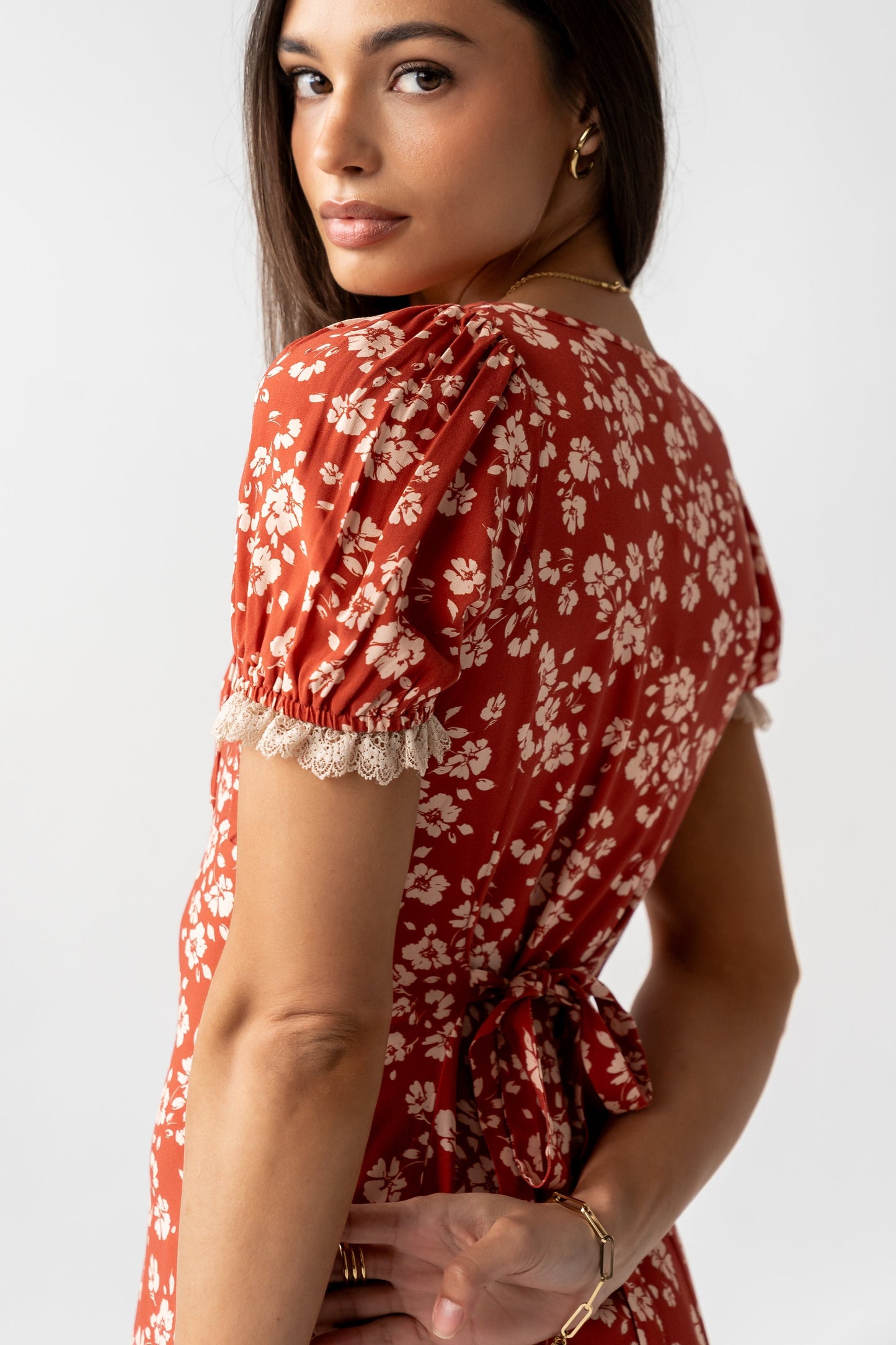 Camden Floral Maxi Dress in Rust OMFORT