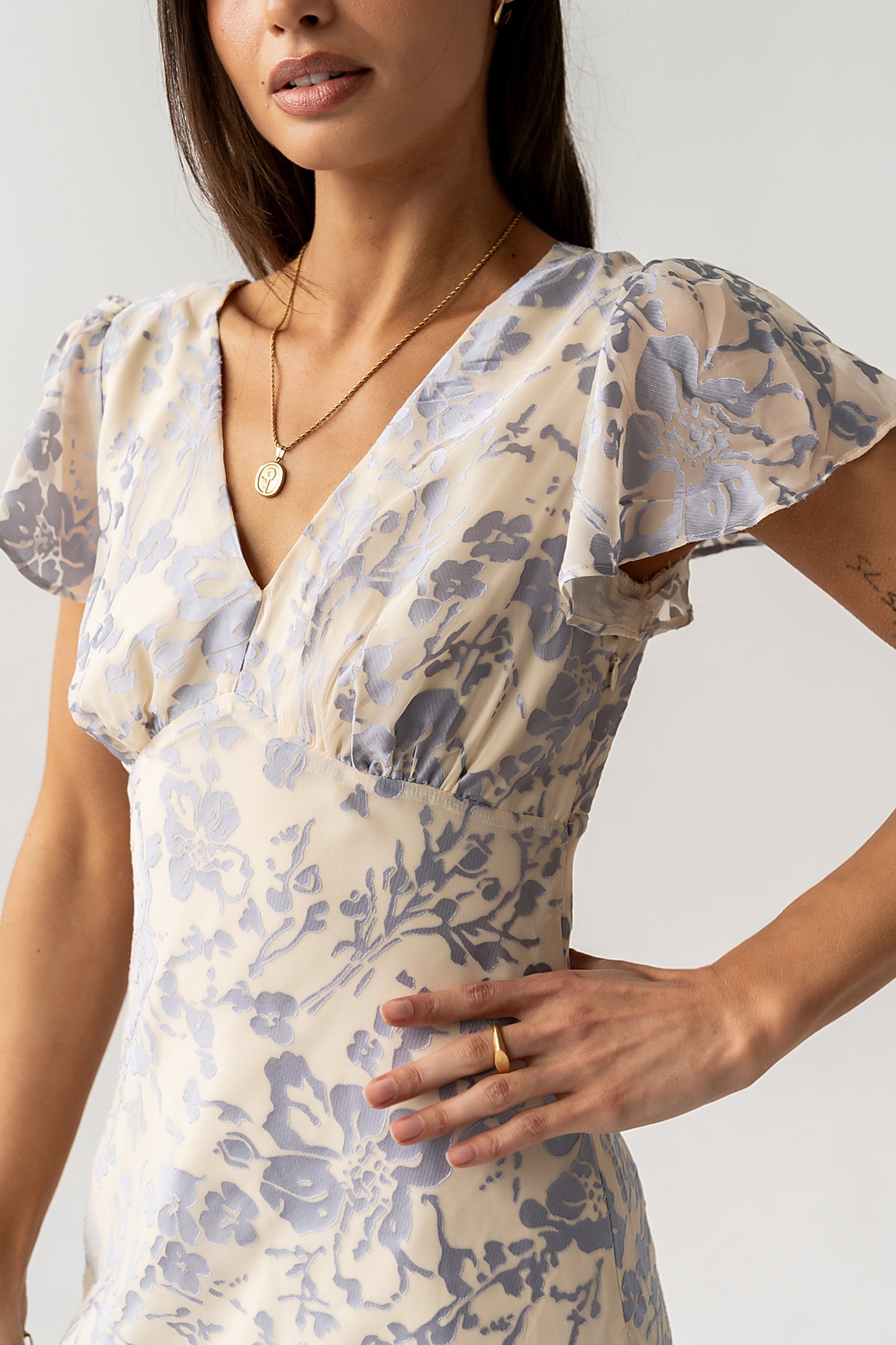 Ashtin Floral Maxi Dress in Blue OMFORT
