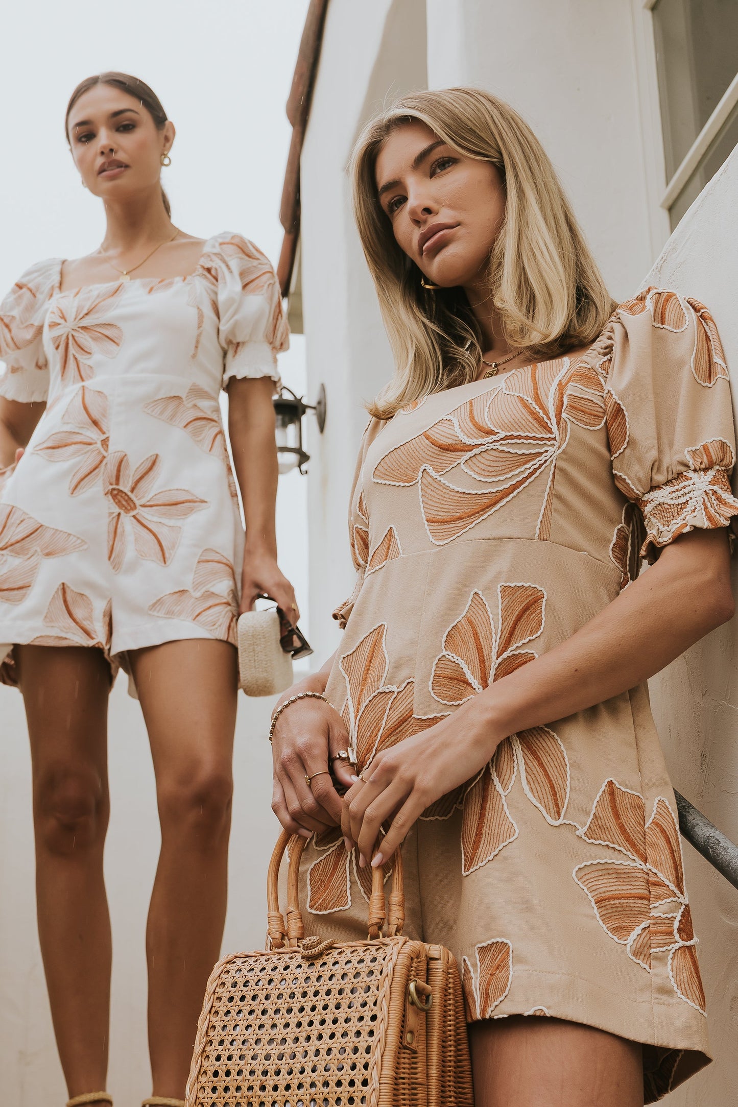 Mitsy Embroidered Floral Romper in Ivory OMFORT