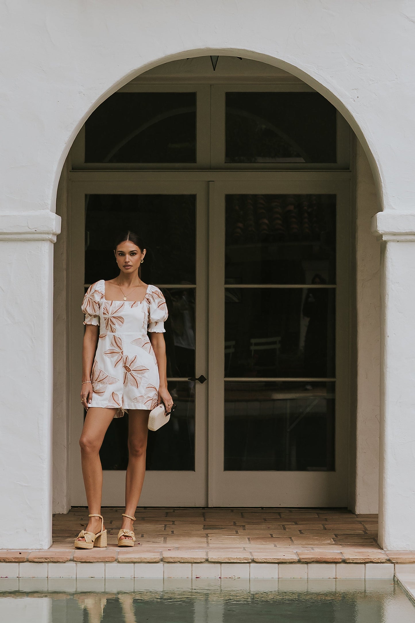 Mitsy Embroidered Floral Romper in Ivory OMFORT