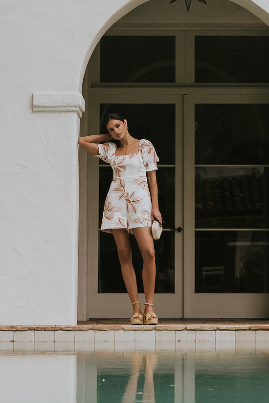 Mitsy Embroidered Floral Romper in Ivory OMFORT