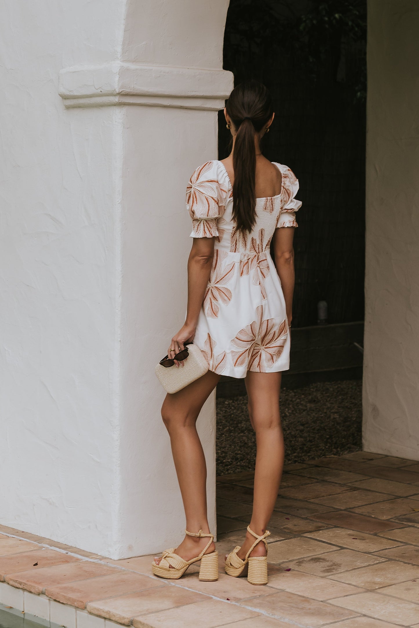 Mitsy Embroidered Floral Romper in Ivory OMFORT