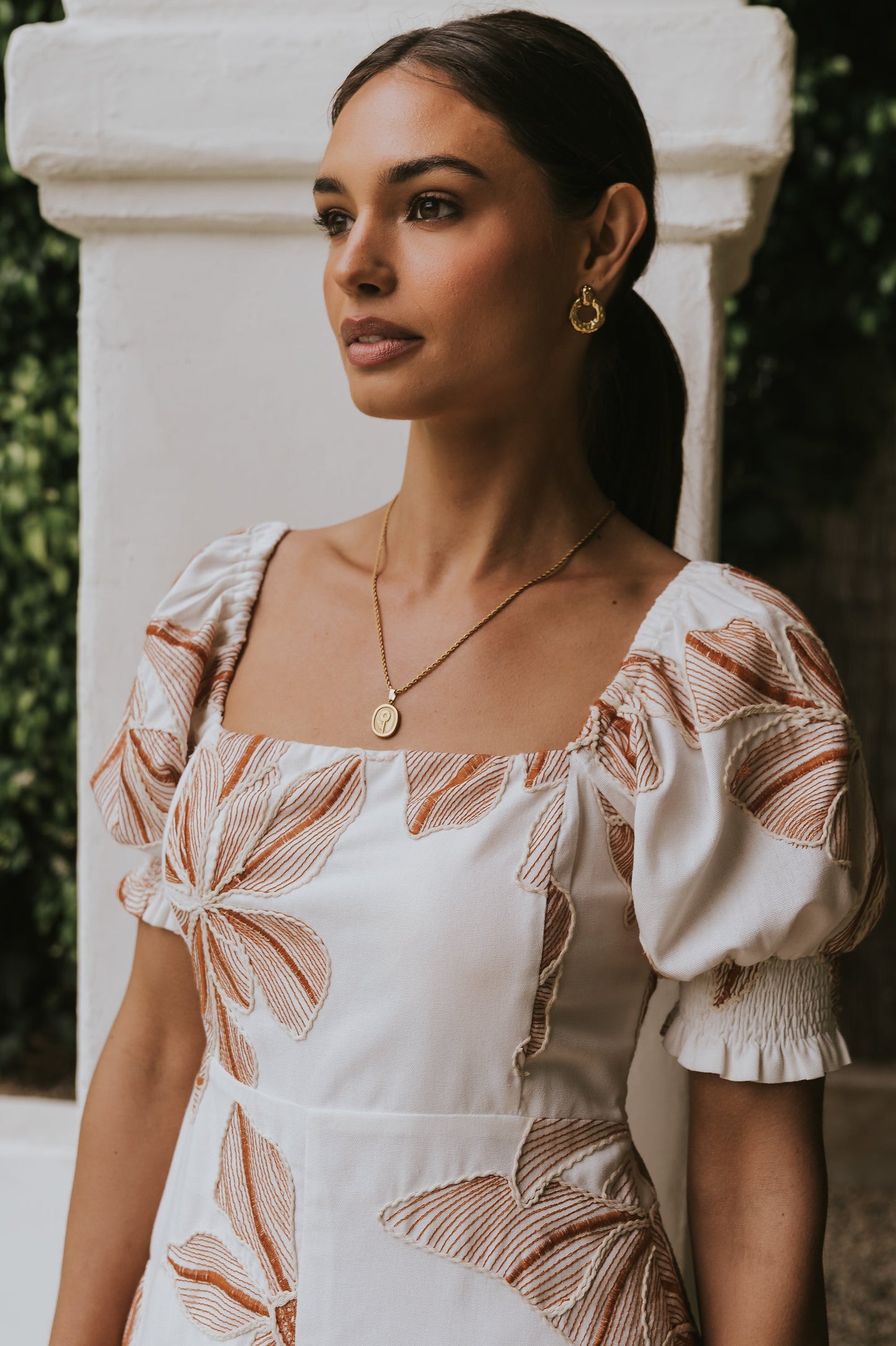Mitsy Embroidered Floral Romper in Ivory OMFORT