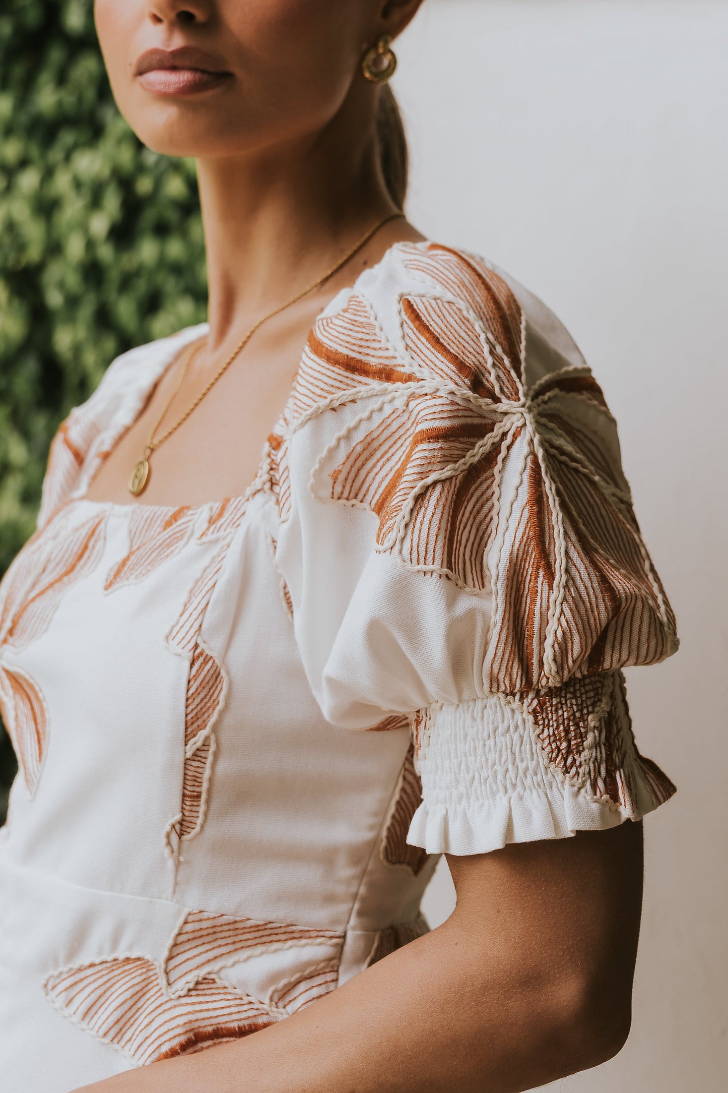Mitsy Embroidered Floral Romper in Ivory OMFORT