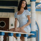 Aislynn Gingham Romper in Blue OMFORT