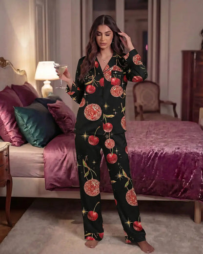 Vintage Cherry Pattern Pajama Set - OMFORT
