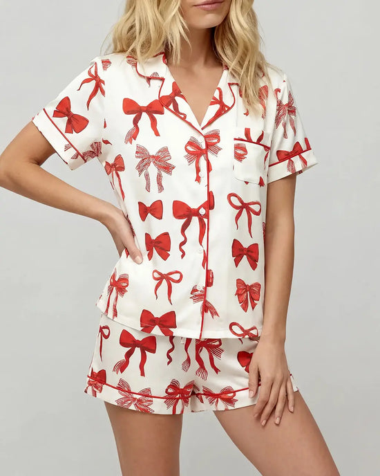 Adorable Valentine Bow Short Pajama Set OMFORT