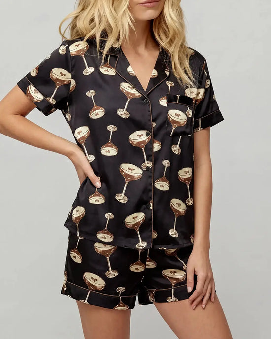 Espresso Martini Short Satin Pajama Set OMFORT