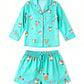 Mint Green Cute Animal Print Lapel Pajama Set OMFORT