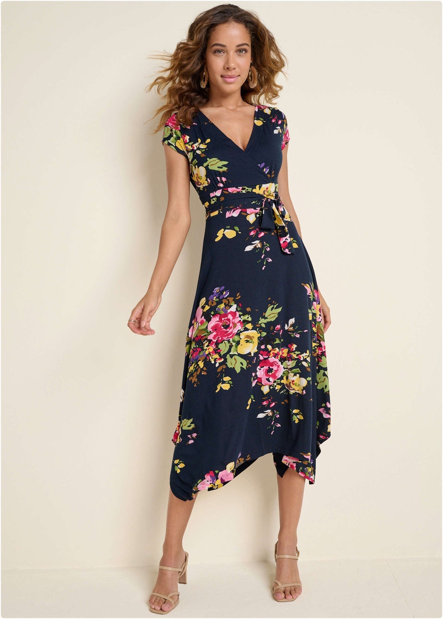 Floral Printed Dress - Navy Multi OMFORT