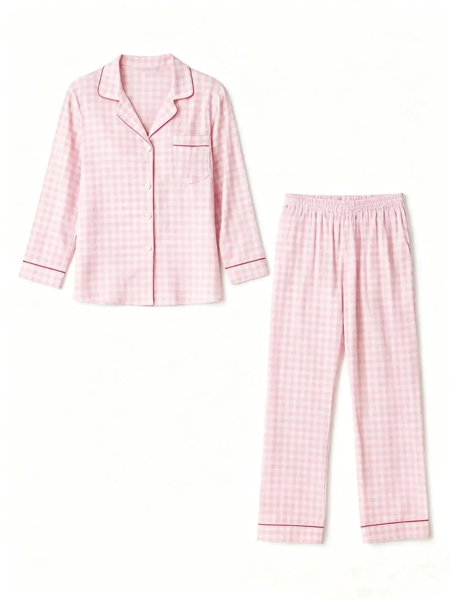 Pink Plaid Long-Sleeve Pajama Set OMFORT