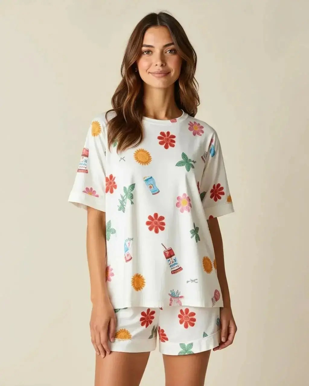Floral Print Cozy Shorts Pajama Set OMFORT