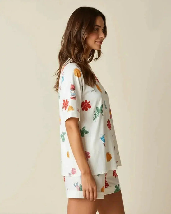 Floral Print Cozy Shorts Pajama Set OMFORT