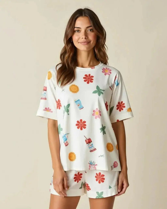 Floral Print Cozy Shorts Pajama Set OMFORT