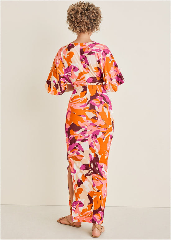 Drape Sleeve Maxi Dress - Desert Floral OMFORT