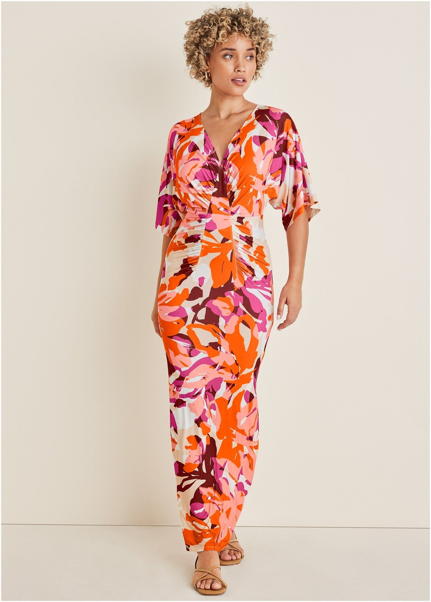 Drape Sleeve Maxi Dress - Desert Floral OMFORT