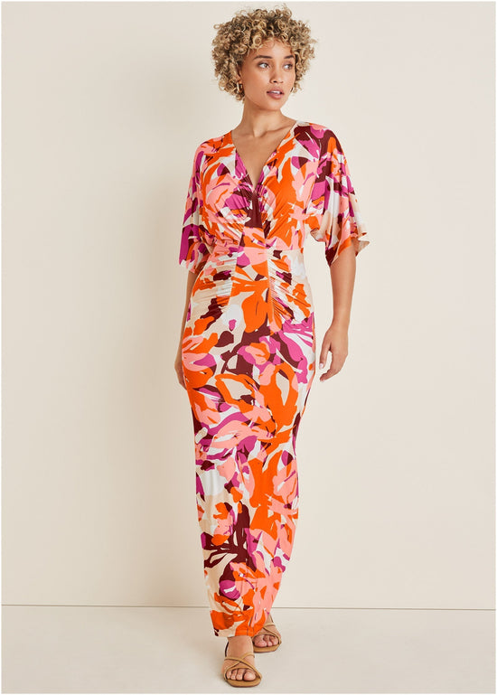 Drape Sleeve Maxi Dress - Desert Floral OMFORT