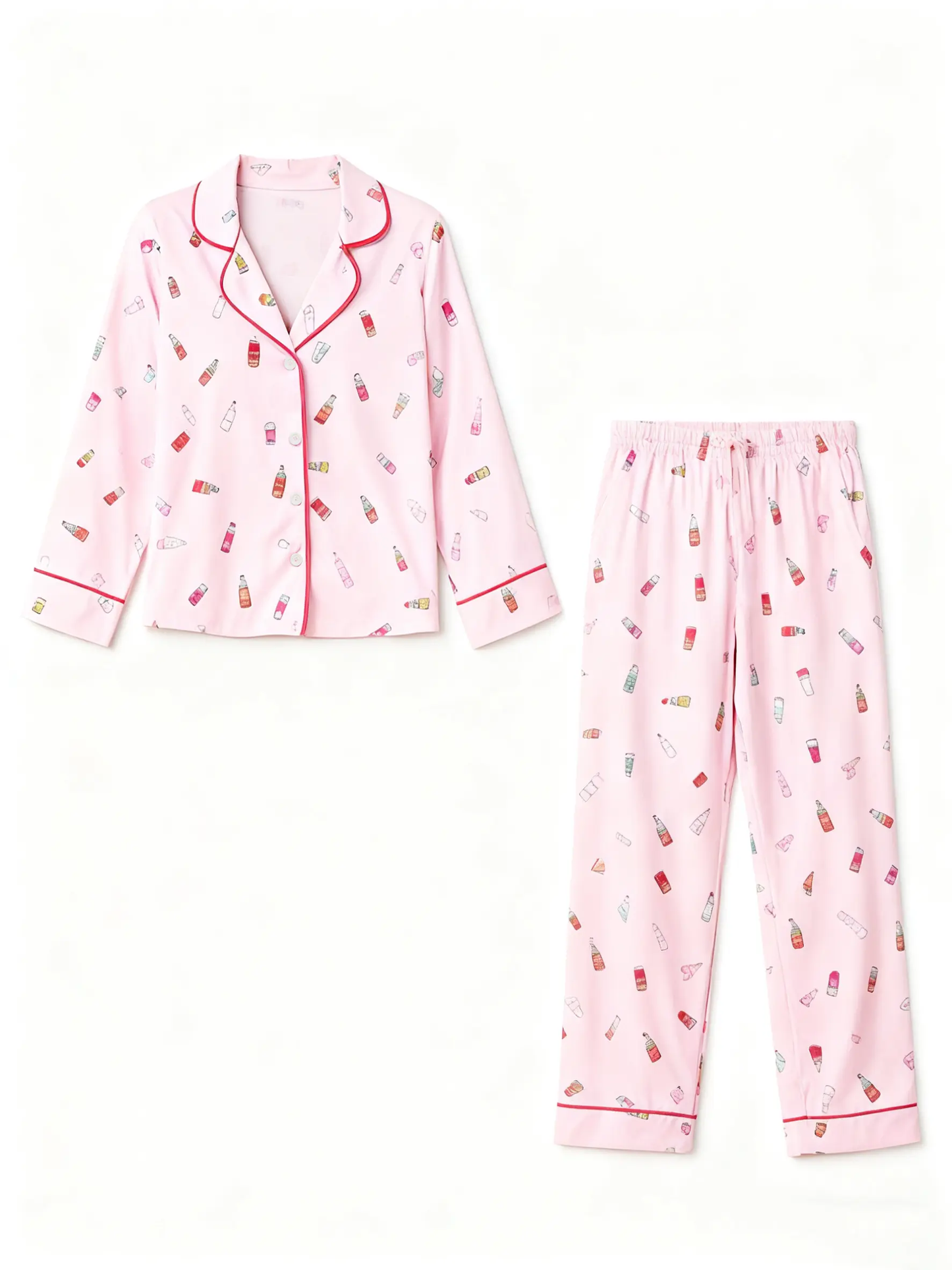 Funny Drink Pattern Lapel Pajama Set OMFORT