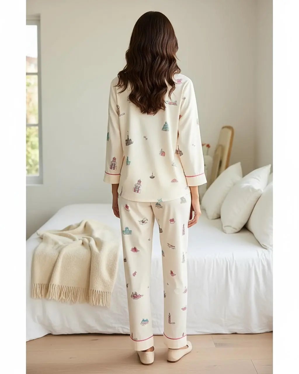Urban Landmark Print Lapel Pajama Set OMFORT