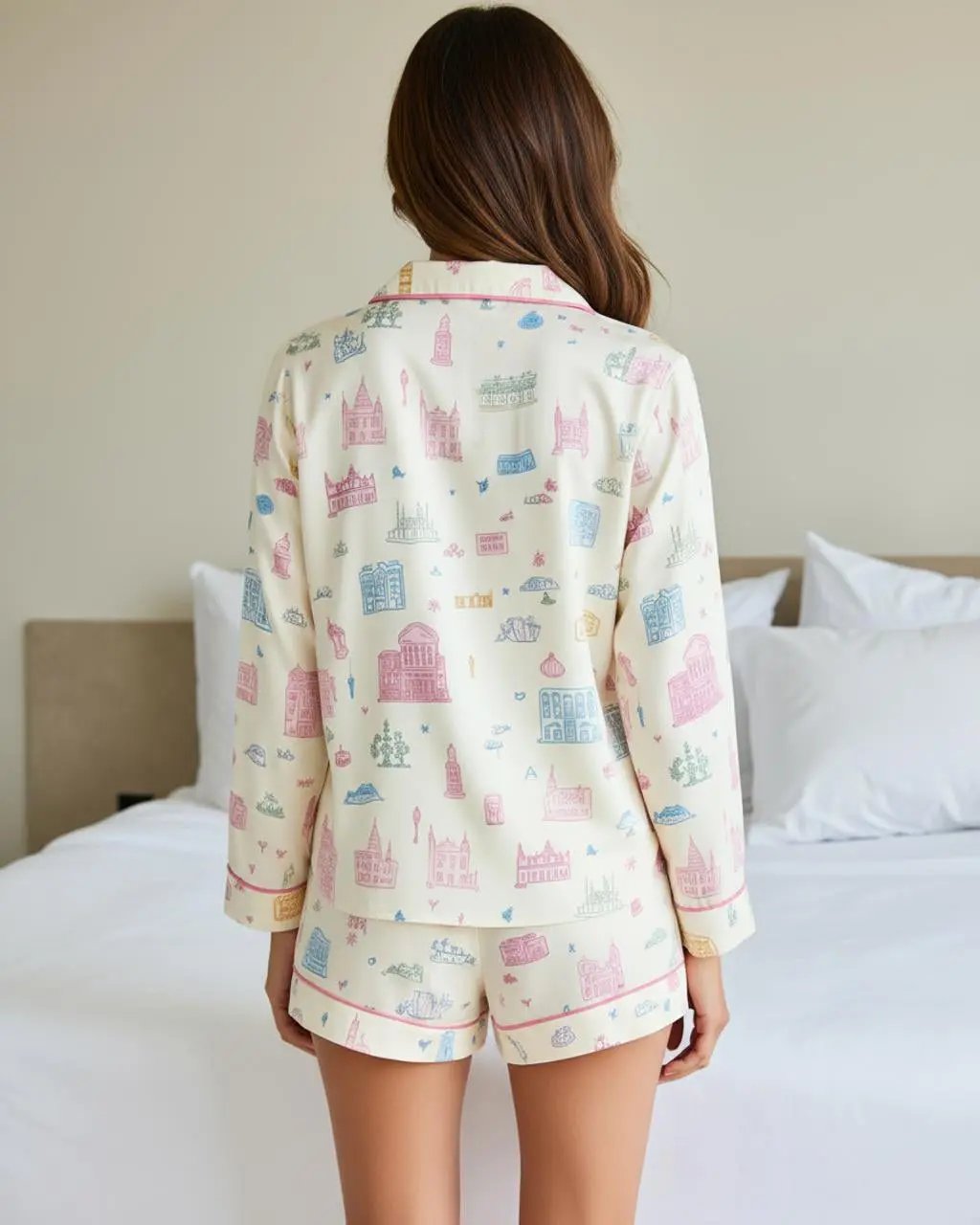 Funky Architectural Pattern Lapel Pajama Set OMFORT