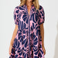 PRE ORDER Felicia Shirt Dress In Pink And Navy Floral OMFORT