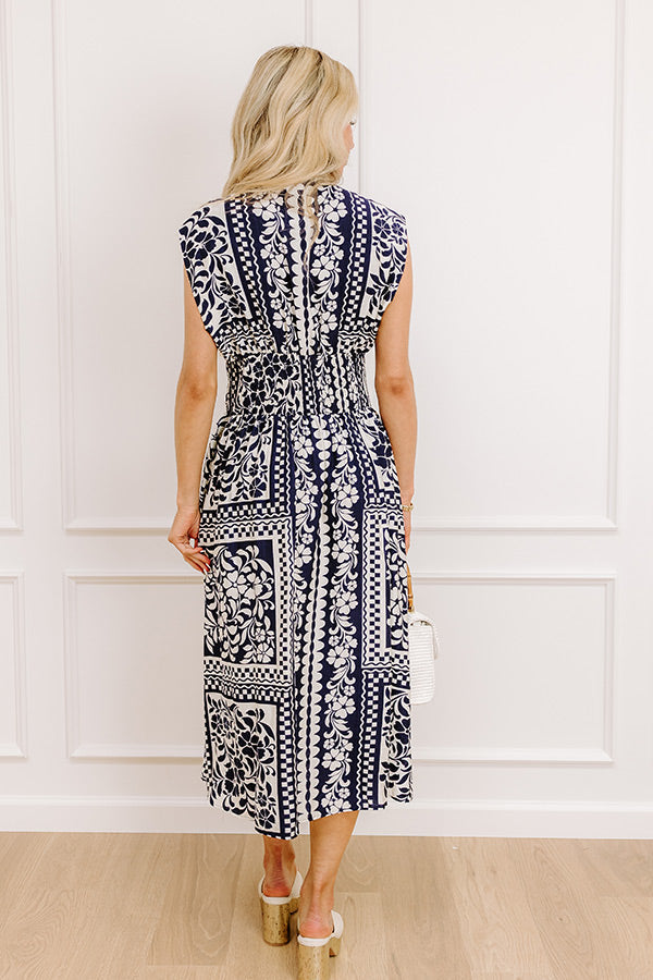 Hawaii Holiday Floral Midi Dress in Navy OMFORT