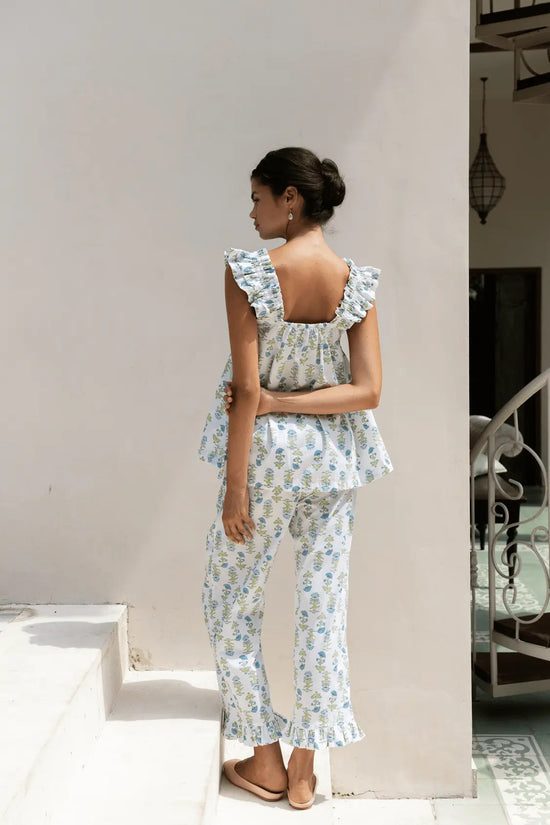 Nicolette Sleep Set - Pants - Lotus Flower - Blue OMFORT